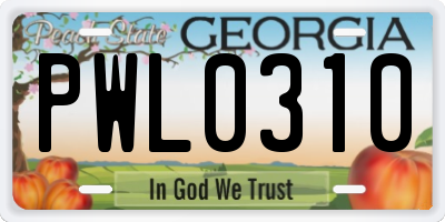GA license plate PWL0310