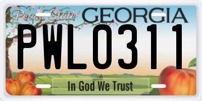 GA license plate PWL0311