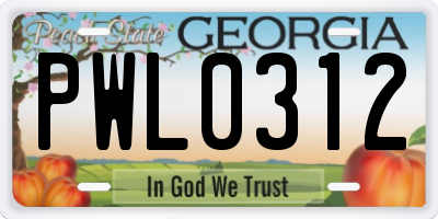 GA license plate PWL0312