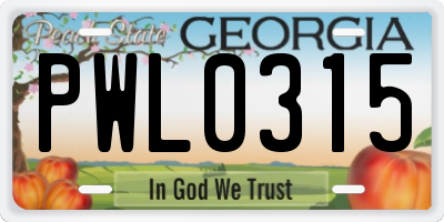 GA license plate PWL0315