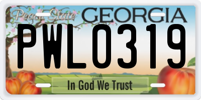 GA license plate PWL0319