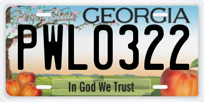 GA license plate PWL0322