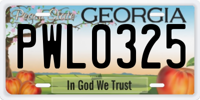 GA license plate PWL0325