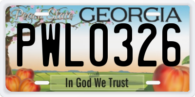 GA license plate PWL0326