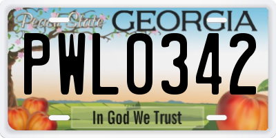 GA license plate PWL0342