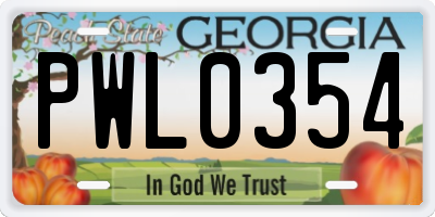 GA license plate PWL0354