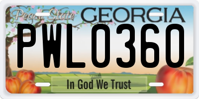 GA license plate PWL0360