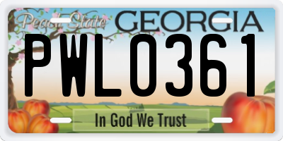 GA license plate PWL0361