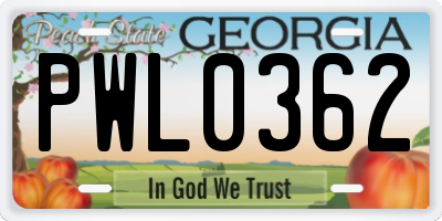 GA license plate PWL0362