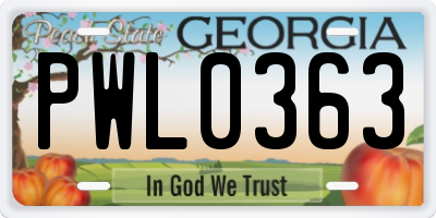 GA license plate PWL0363