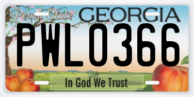 GA license plate PWL0366