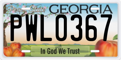 GA license plate PWL0367
