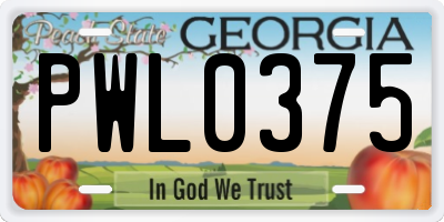 GA license plate PWL0375