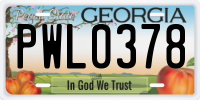 GA license plate PWL0378
