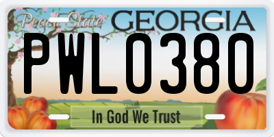 GA license plate PWL0380