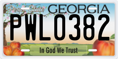 GA license plate PWL0382