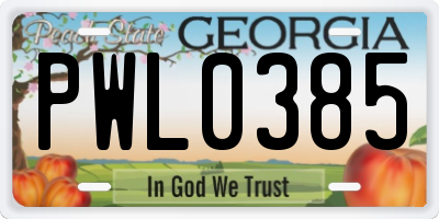 GA license plate PWL0385