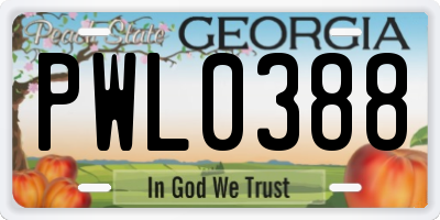 GA license plate PWL0388