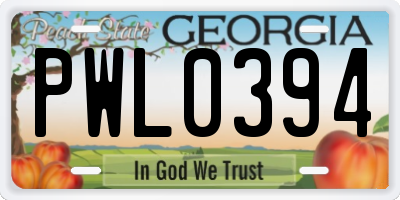 GA license plate PWL0394