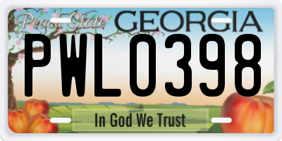 GA license plate PWL0398