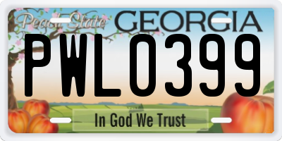 GA license plate PWL0399