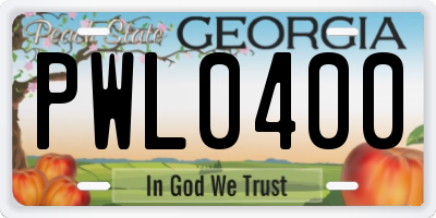 GA license plate PWL0400