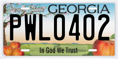 GA license plate PWL0402