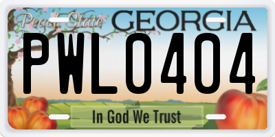 GA license plate PWL0404