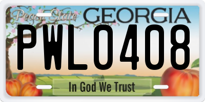 GA license plate PWL0408