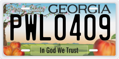 GA license plate PWL0409