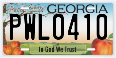 GA license plate PWL0410