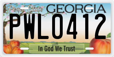 GA license plate PWL0412