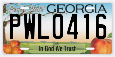 GA license plate PWL0416