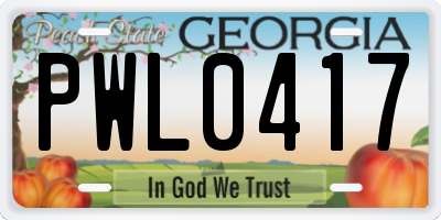 GA license plate PWL0417