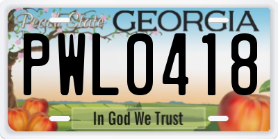 GA license plate PWL0418