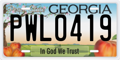 GA license plate PWL0419