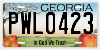 GA license plate PWL0423