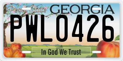 GA license plate PWL0426