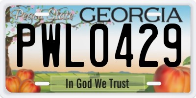 GA license plate PWL0429