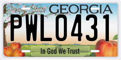 GA license plate PWL0431