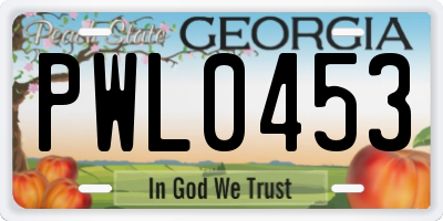 GA license plate PWL0453