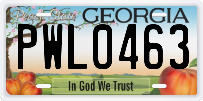GA license plate PWL0463