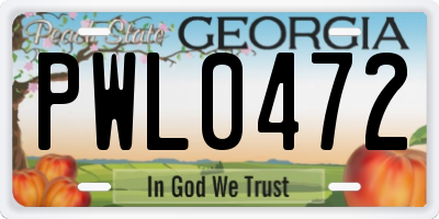 GA license plate PWL0472