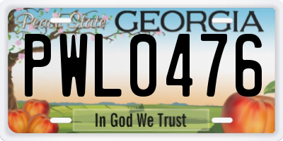 GA license plate PWL0476