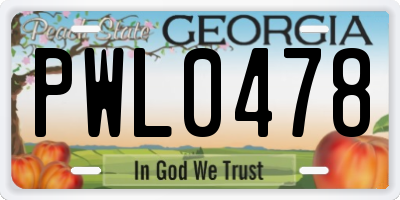 GA license plate PWL0478