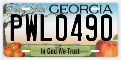 GA license plate PWL0490