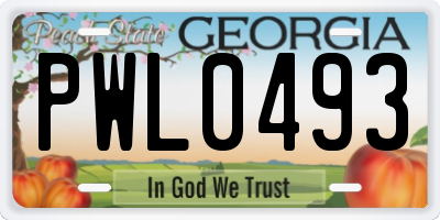GA license plate PWL0493