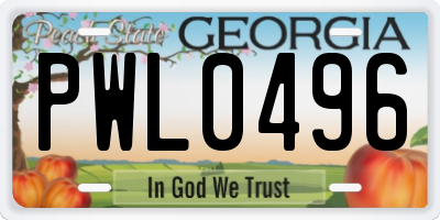 GA license plate PWL0496