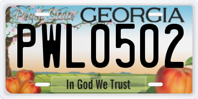 GA license plate PWL0502