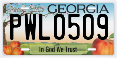 GA license plate PWL0509